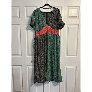 Molby The Label colorblock floral V Neck Puff Sleeve midi Dress Womens 20 green